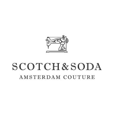 Logo von Scotch & Soda mit einem Nähmaschinen-Motiv und dem Schriftzug "Amsterdam Couture".