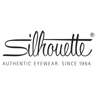 Logo der Marke Silhouette: Schriftzug „Silhouette“ und der Slogan „Authentic Eyewear. Since 1964.“